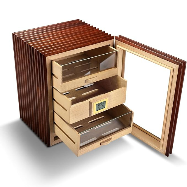 Cigar Humidor Cedar Wood Cigar Storage Box with Shelve and Drawer,Hygrometer and Humidifier (Large)