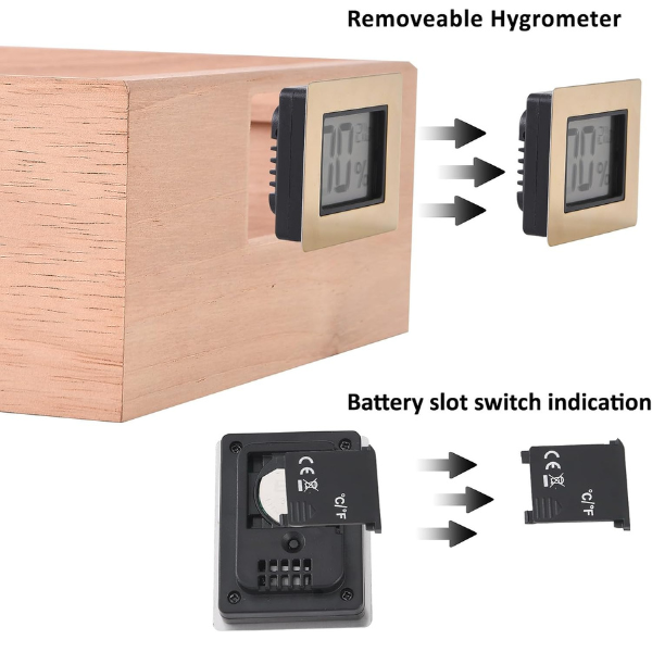 Wood Box Spanish Cedar Wood Transparent Top Storage Box with Digital Hygrometer and Humidifiers-Hold up to 25-60 Counts