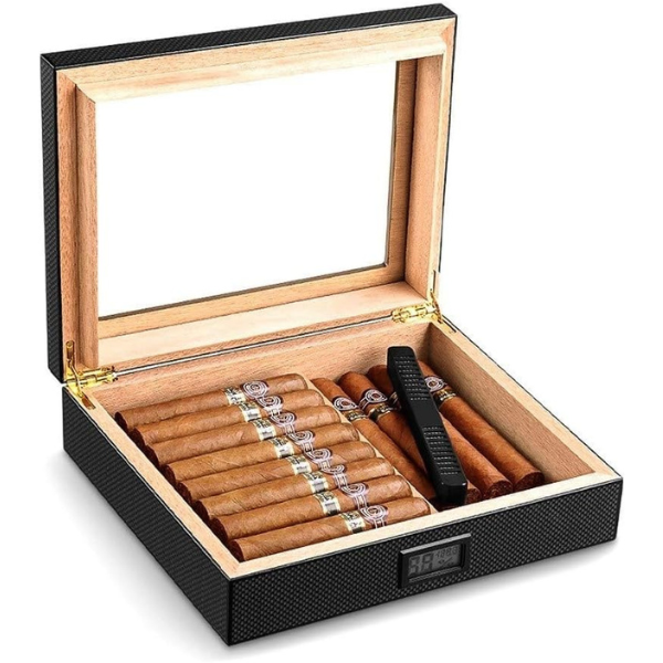 Cigar humidors Humidor For Cigars, Cigar Humidor With Carbon Fiber, With Front Digital Hygrometer And Humidifier,Cedar Wood Lining