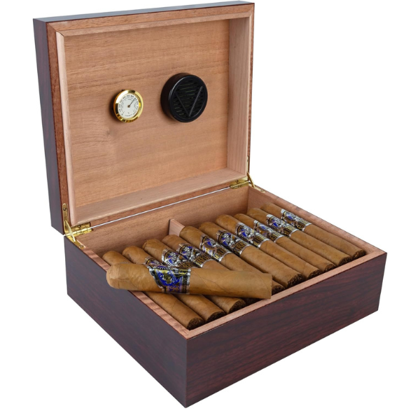 Cigar humidors Humidor For Cigars, Desktop Cigar Humidor with Hygrometer and Humidifier - Stores up to 50 - Color: Cherry