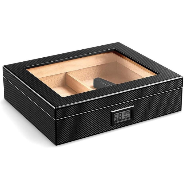 Cigar humidors Humidor For Cigars, Cigar Humidor With Carbon Fiber, With Front Digital Hygrometer And Humidifier,Cedar Wood Lining