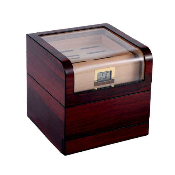 Wood Box Spanish Cedar Wood Transparent Top Storage Box with Digital Hygrometer and Humidifiers-Hold up to 25-60 Counts