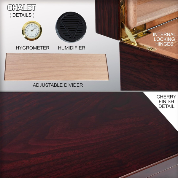 Cigar humidors Humidor For Cigars, Desktop Cigar Humidor with Hygrometer and Humidifier - Stores up to 50 - Color: Cherry